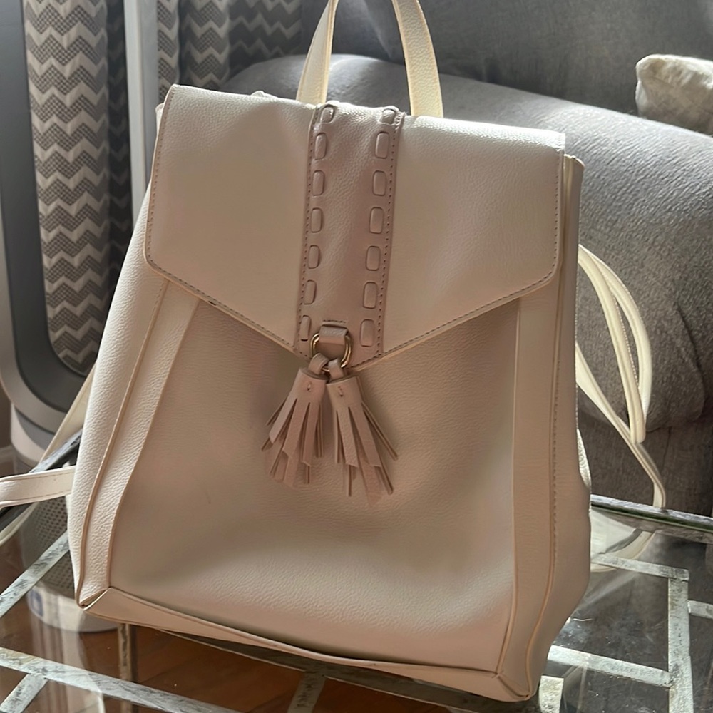 White Faux Leather Backpack
